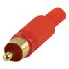Connettore RCA maschio in PVC, colore rosso, placcato oro, Montaggio: Saldatura,
Protezione cavo.